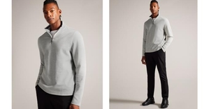 Pull Ted Baker Half Zip Funnel Neck Grise Clair Homme | JAX-81318558